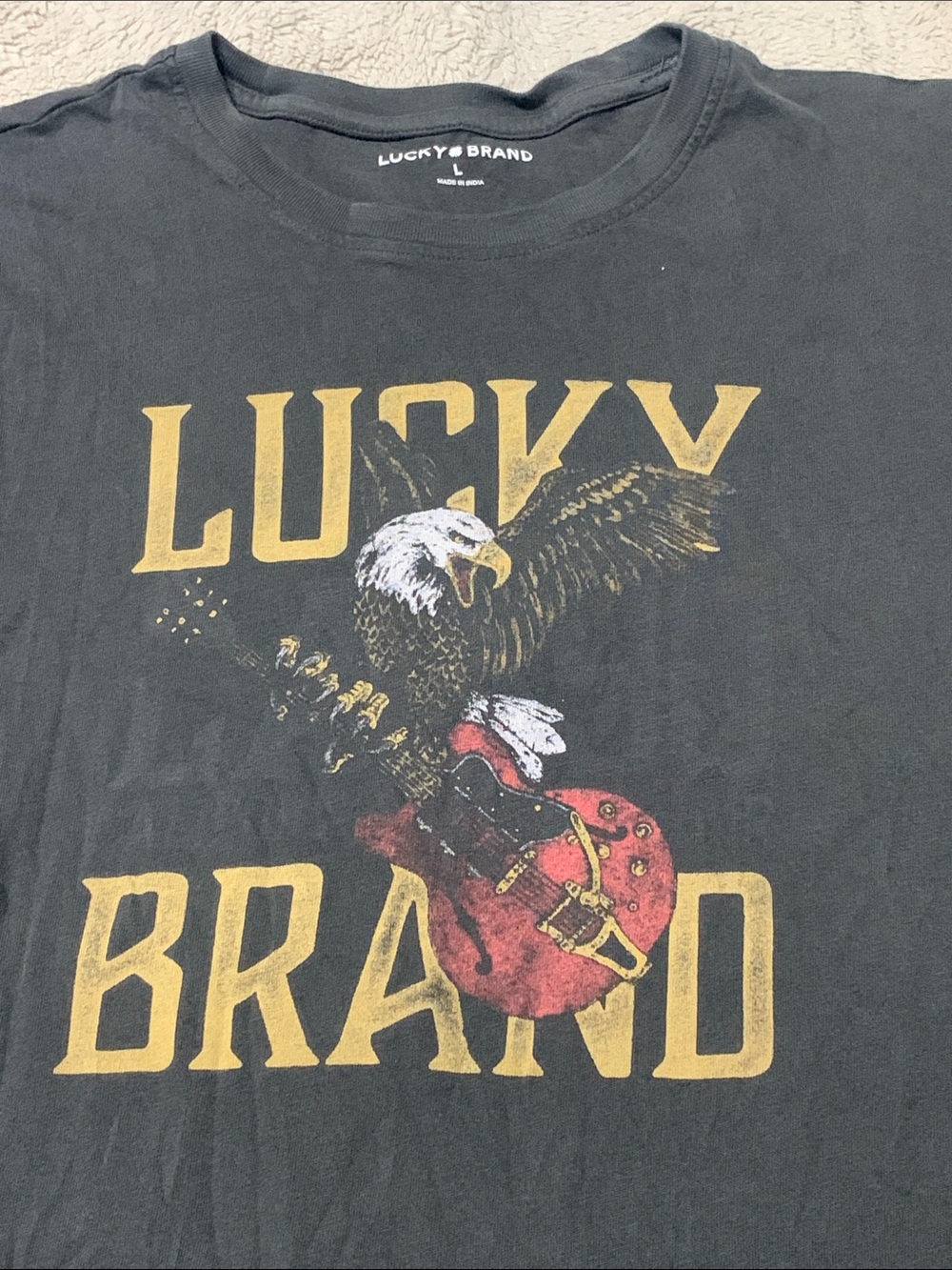 Lucky Brand Vintage Inspired Eagle Guitar Black Tee